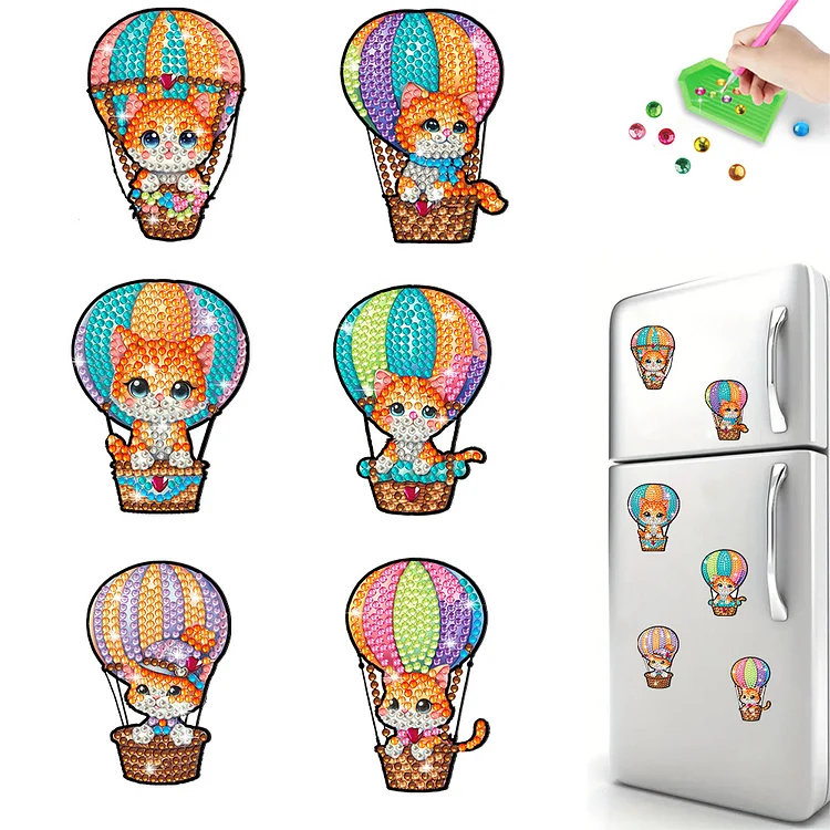 【Magnet Stickers】6Pcs Acrylic Special Shape Cat Diamond Art Magnets Decals for Fridge Whiteboards gbfke