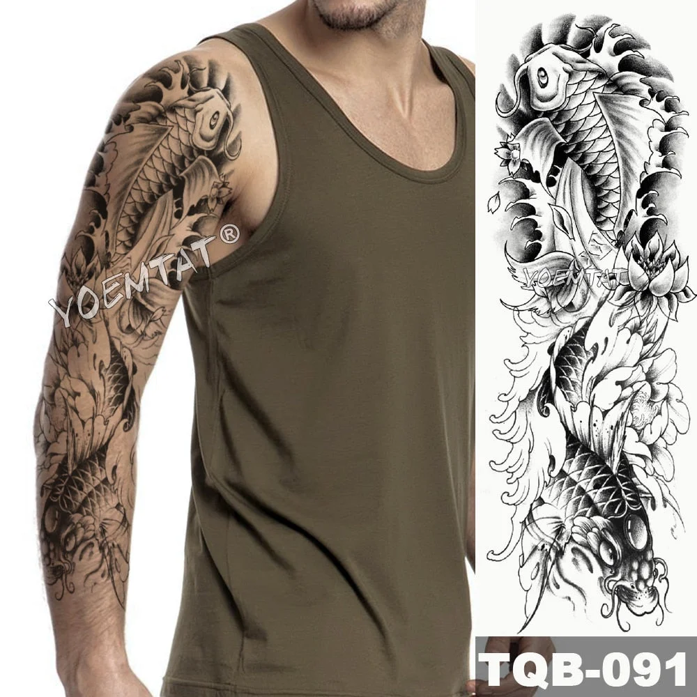 Large Full Arm Sleeve Tattoo Dragon Falls Waterproof Temporary Tatoo Sticker Japanese Tradition Men Women Body Art Tatto