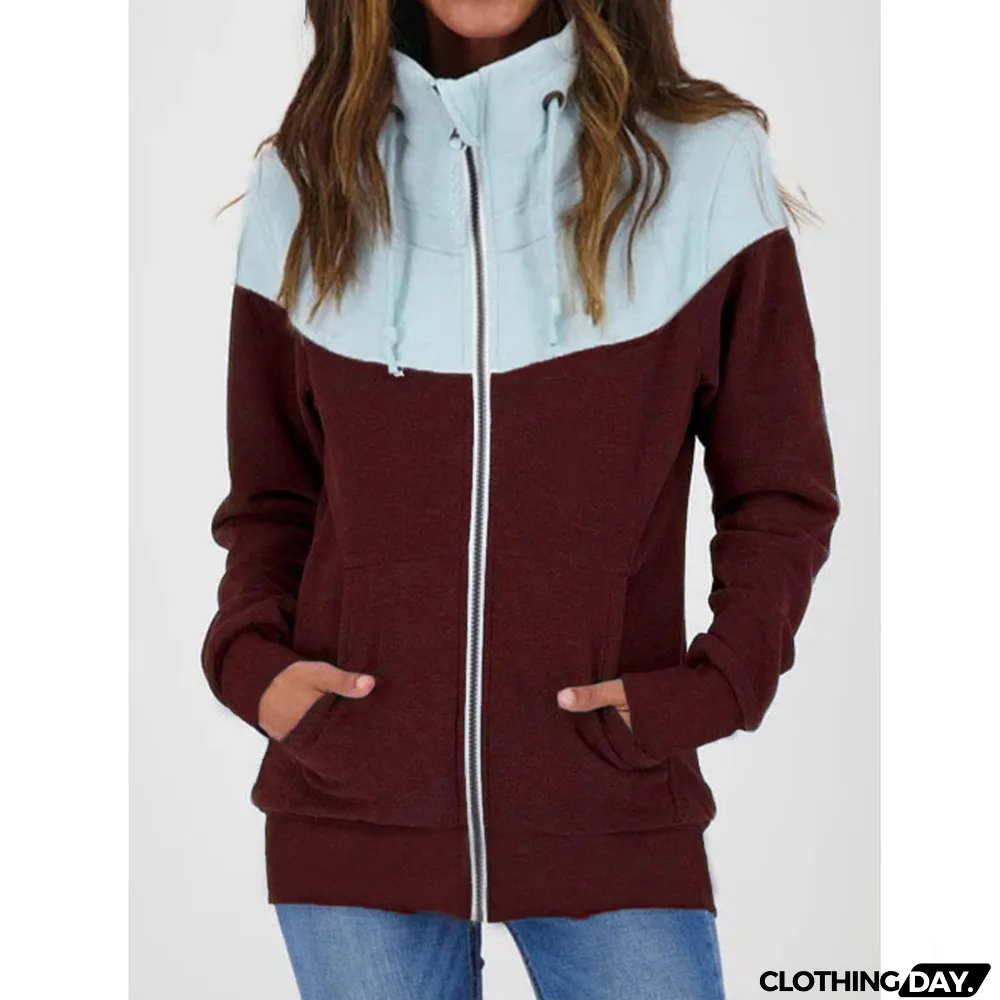 Fall Winter Women's Casual Long Sleeve Fleece Zip High Neck Sweatshirt