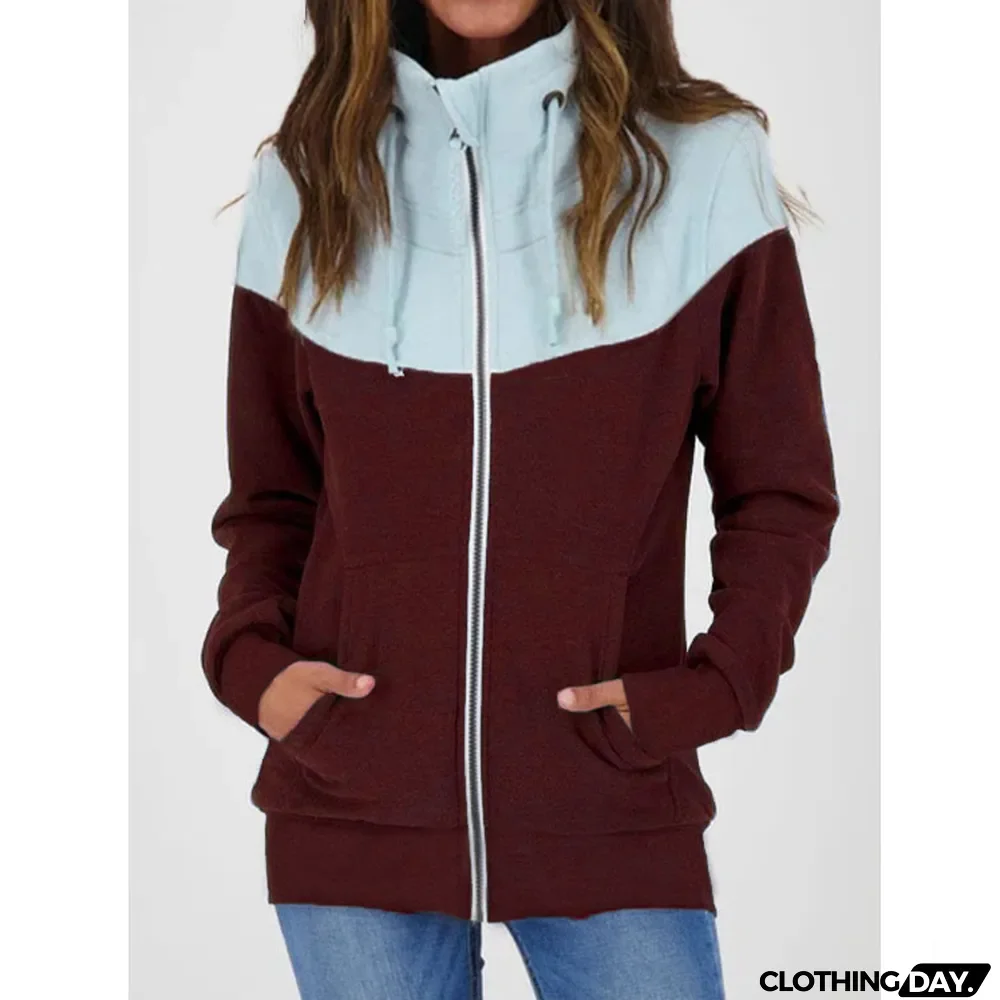 Fall Winter Women's Casual Long Sleeve Fleece Zip High Neck Sweatshirt