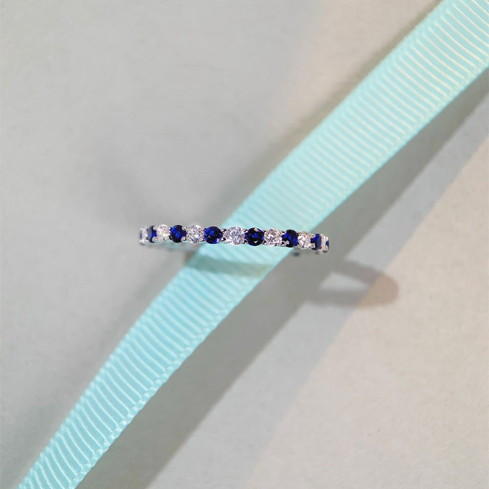 Stunning Sterling Silver Eternity Band with Multicolor Gemstones