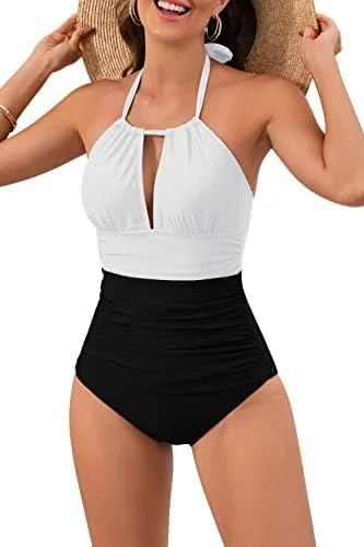 V Neck One Piece Tummy Control Swimsuits