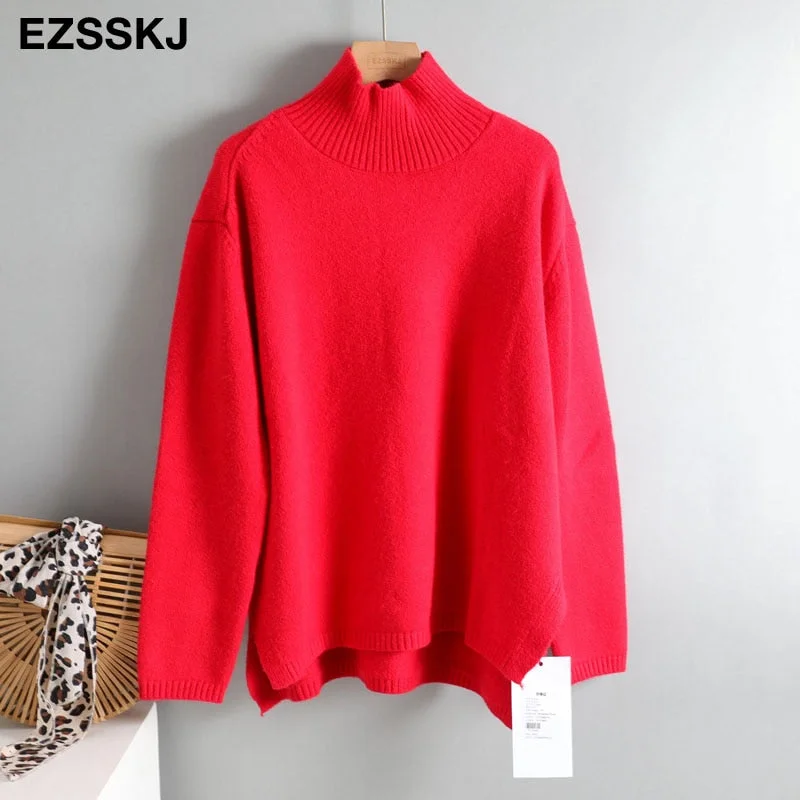 Autumn Winter basic oversize thick Sweater pullovers Women 2021 loose cashmere  turtleneck Sweater Pullover female Long Sleeve