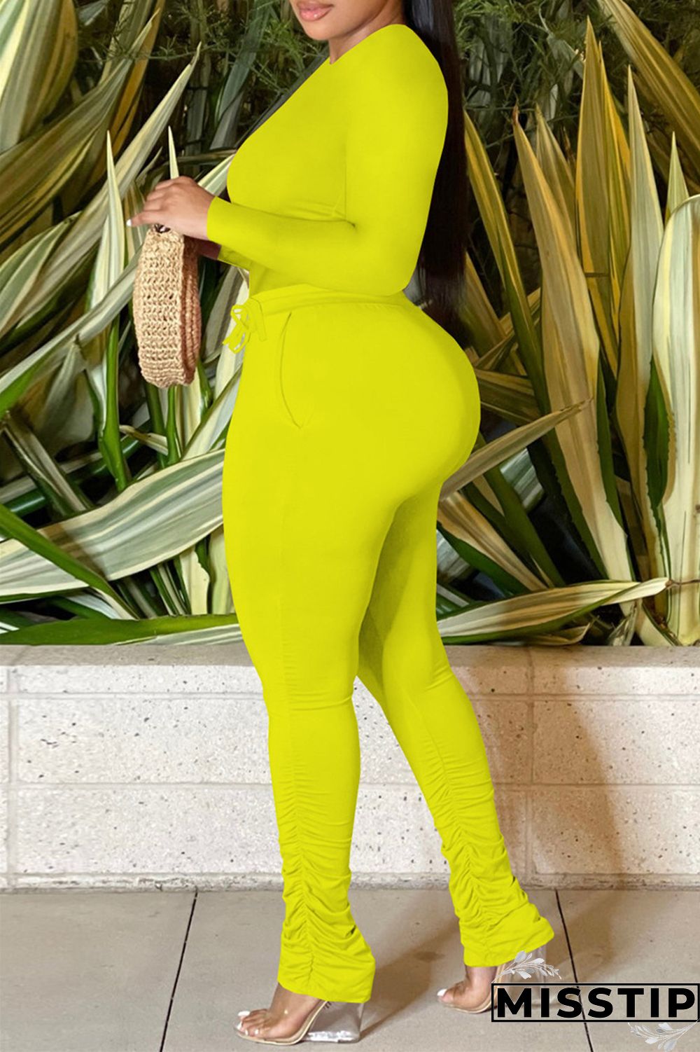 Pink Casual Solid Basic O Neck Long Sleeve Two Pieces