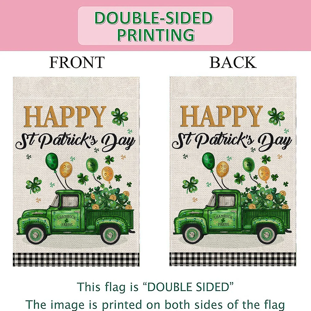 St. Patrick S Day Green Car Diamond Painting Garden Flag for Garden Patio Yard