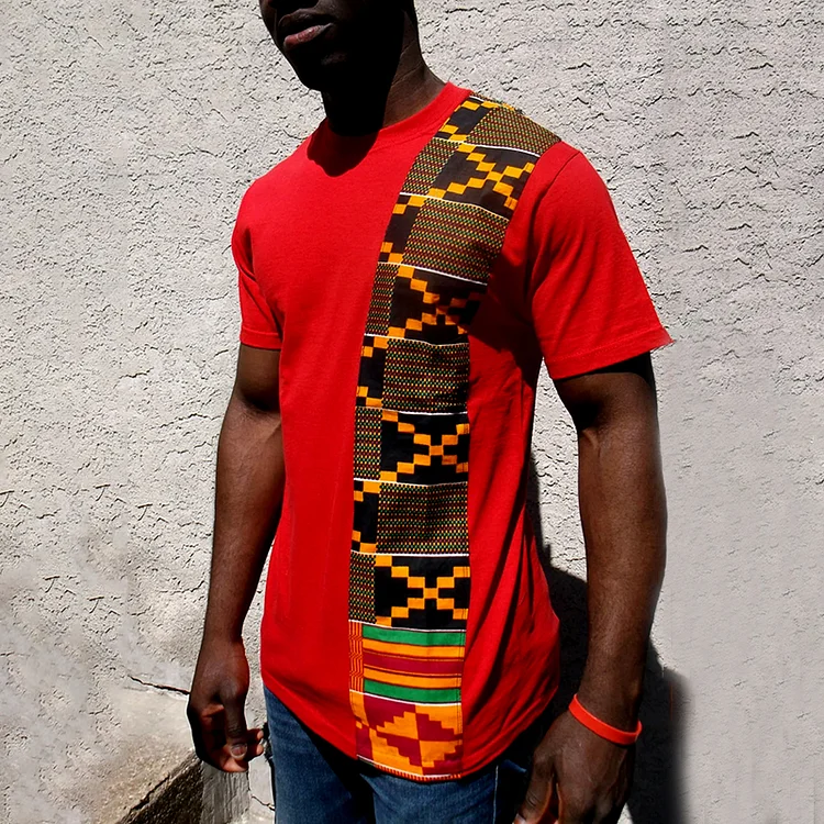 BrosWear Men'S African Ankara Printing Short Sleeve T-Shirt
