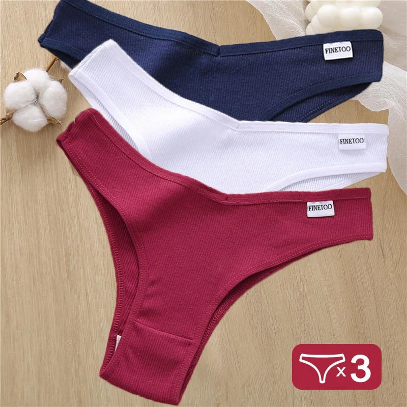 3PCS/Set Cotton Panties Lingerie Women Underwear Sexy Briefs Female Underpants Pantys Thong Panties Bikini Solid Color Tangas