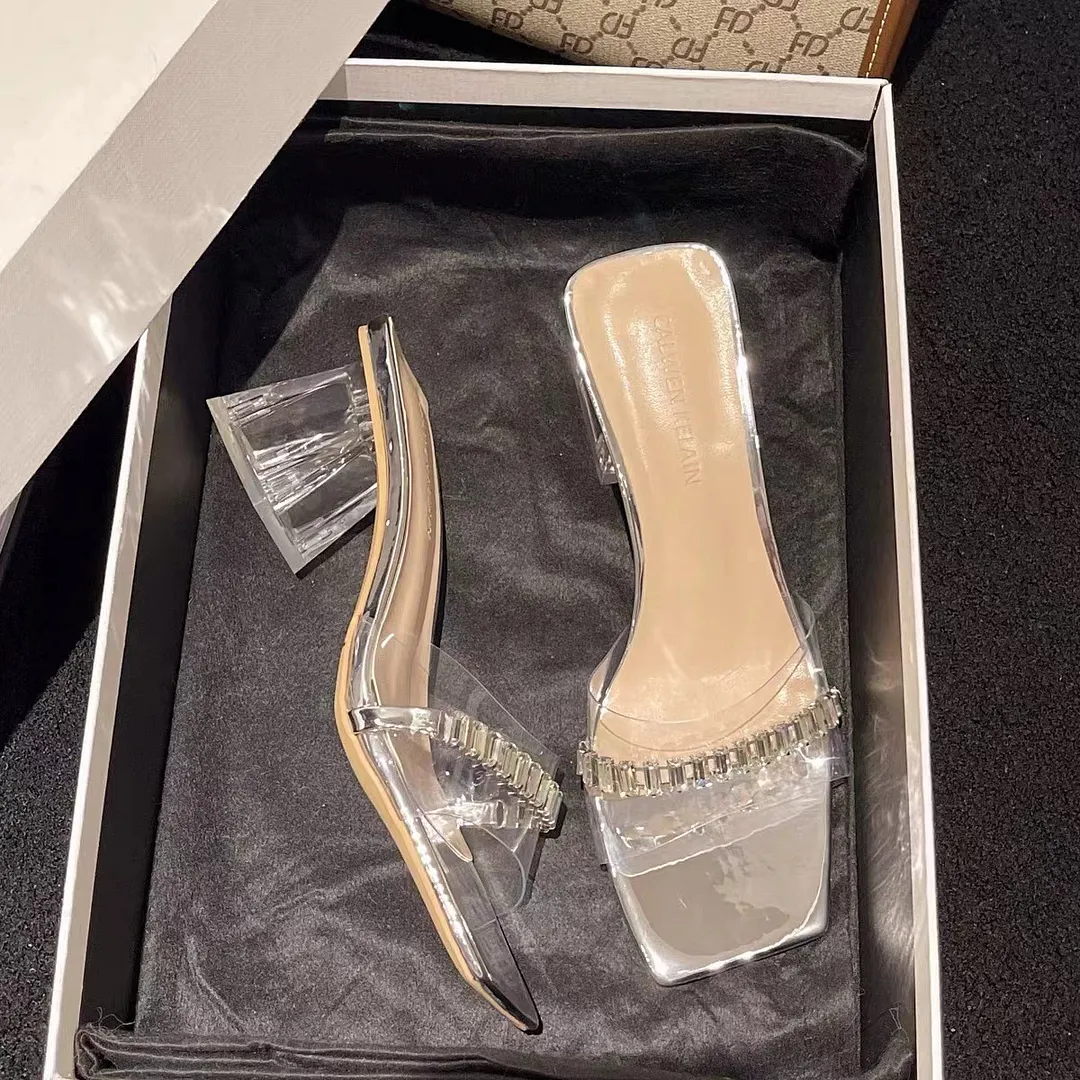 Breakj Breakj Transparent Large-Size Thick-Heeled Sandals Women 2025 Summer New Fairy Wind High Heel Slippers Temperament Water Women's Shoes