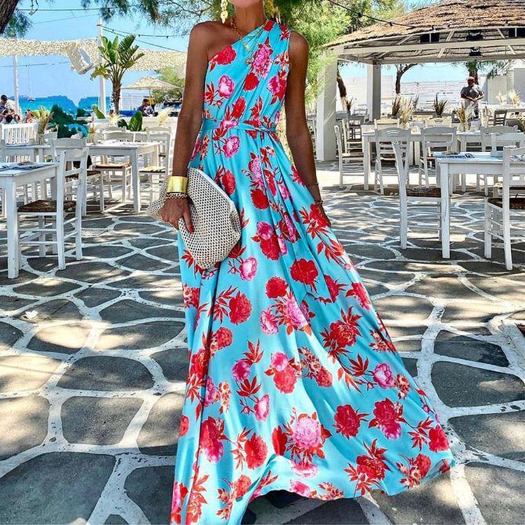 Showy Floral Print Sleeveless Maxi Dress