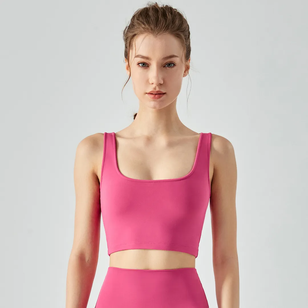 Different types of square neck u back sustainable outerwear yoga sports bra with removable pads online shopping on Hergymclothing Pink Lychee