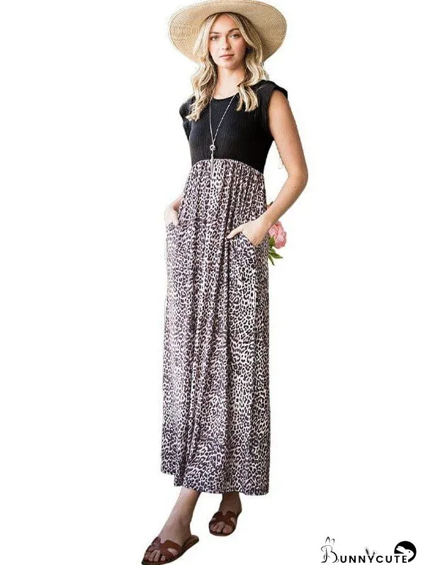 Leopard Print Chiffon Long Skirt With High Waist And Flying Sleeves