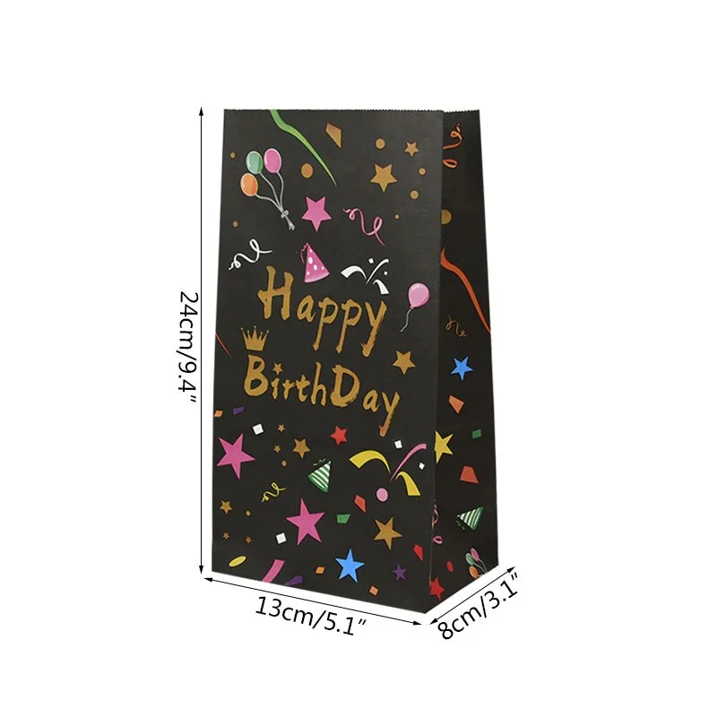 10pcs Happy Birthday Printed Kraft Paper Candy Bag Cookie Gift Packaging Bags Box Child Kids Birthday Party Supplies 24X13cm