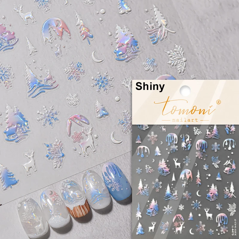 Cncures Short Spring Nails – Blue Moon & Snowflake Winter Nail Art Decals  