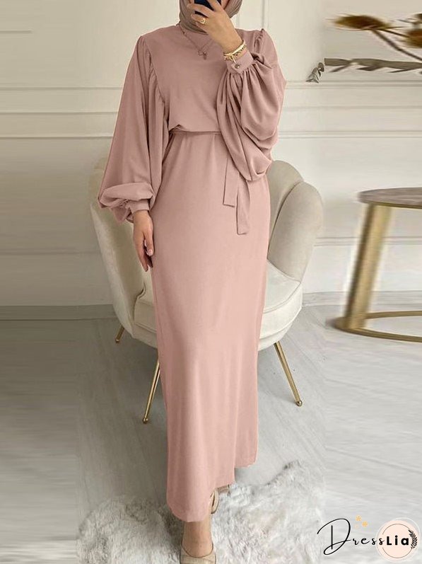 Women's Dresses Solid Lace-Up Balloon Sleeve Dress