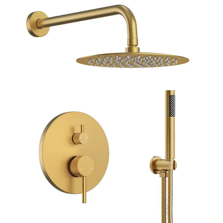 EVERSTEIN 10" High-Pressure Rainfall Shower System in Brushed Gold M6610GNI-10BL