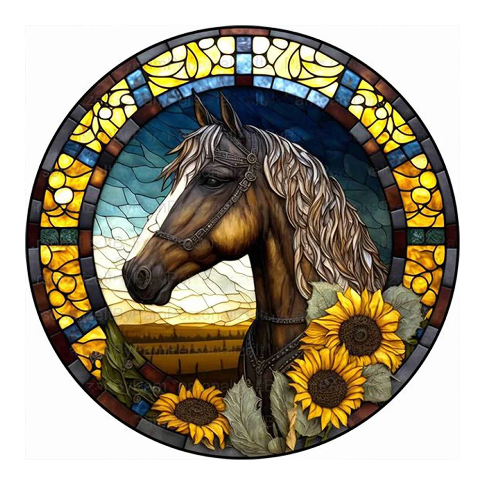 Diamond Painting - Full Round Drill - Stained Glass Sunflower Horse(30*30cm)