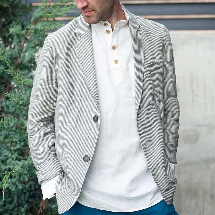 Men's Casual Stylish Striped Linen Jacket