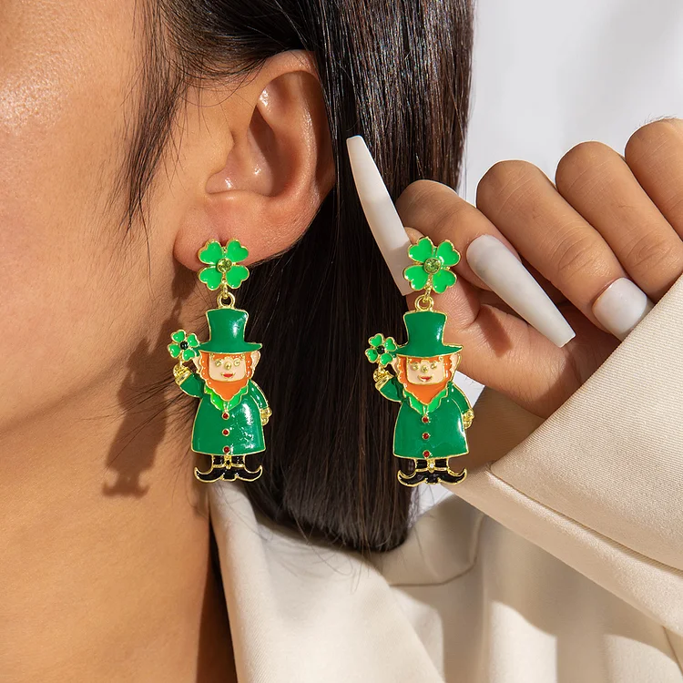 Charming Lucky Boy with Clover Pendant Earrings