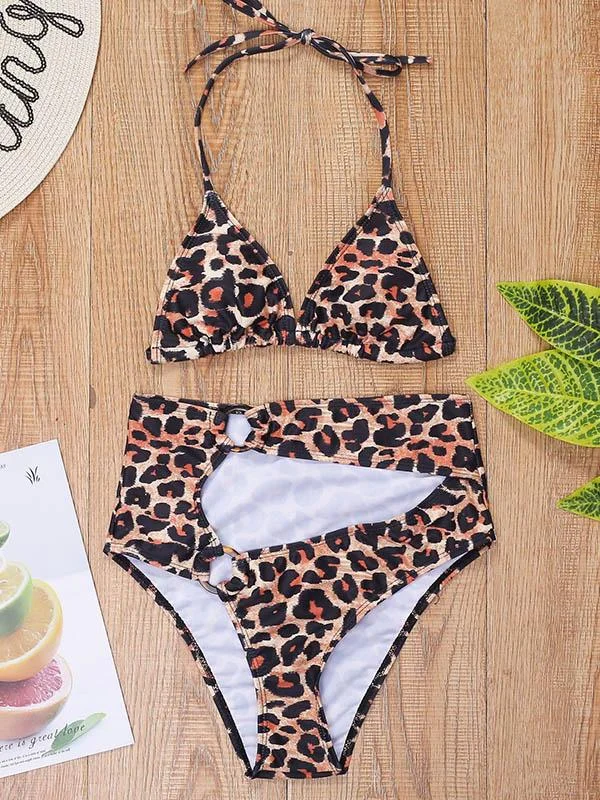 Animals-Print Asymmetric Triangle Split Bikini Swimsuit