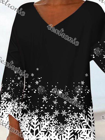Women Irregular Long Sleeve V-neck Printed Graphic Top Dress