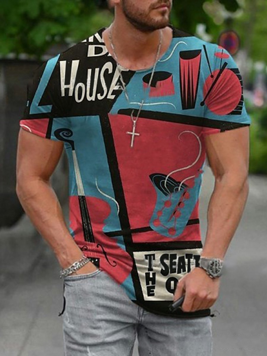 Men's graffiti printed T-shirt-02