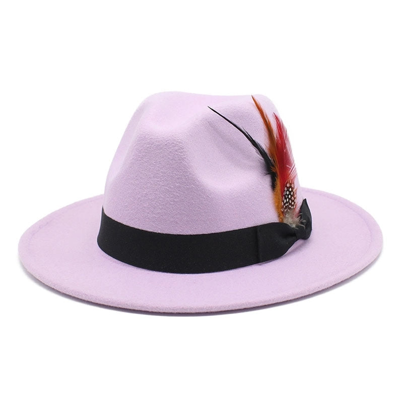Bow Feather Top Hat Autumn And Winter Big Brim Hat Fashionable Men’s And Women’s Cashmere Felt Hat Style New Hats
