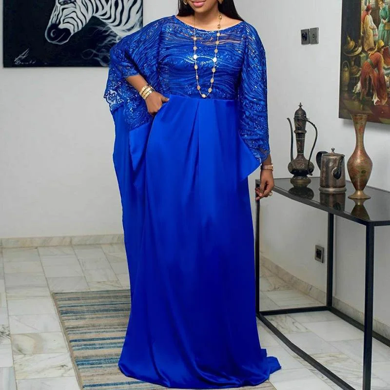 VONDA 2022 Elegant Satin Dress Women 3/4 Sleeve Robe Femme Sundress Solid High Waist Holiday Maxi Dress Femme Party Vestido