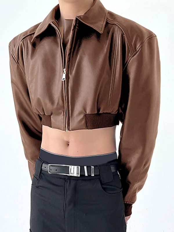 Aonga - Mens Faux Leather Zip Jacket Crop Top J aonga