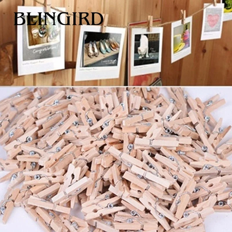 50 Pcs Mini Wooden Natural Clip Pack of Small DIY Wedding Party Natural Clips Office Supplies 2.5*0.3CM