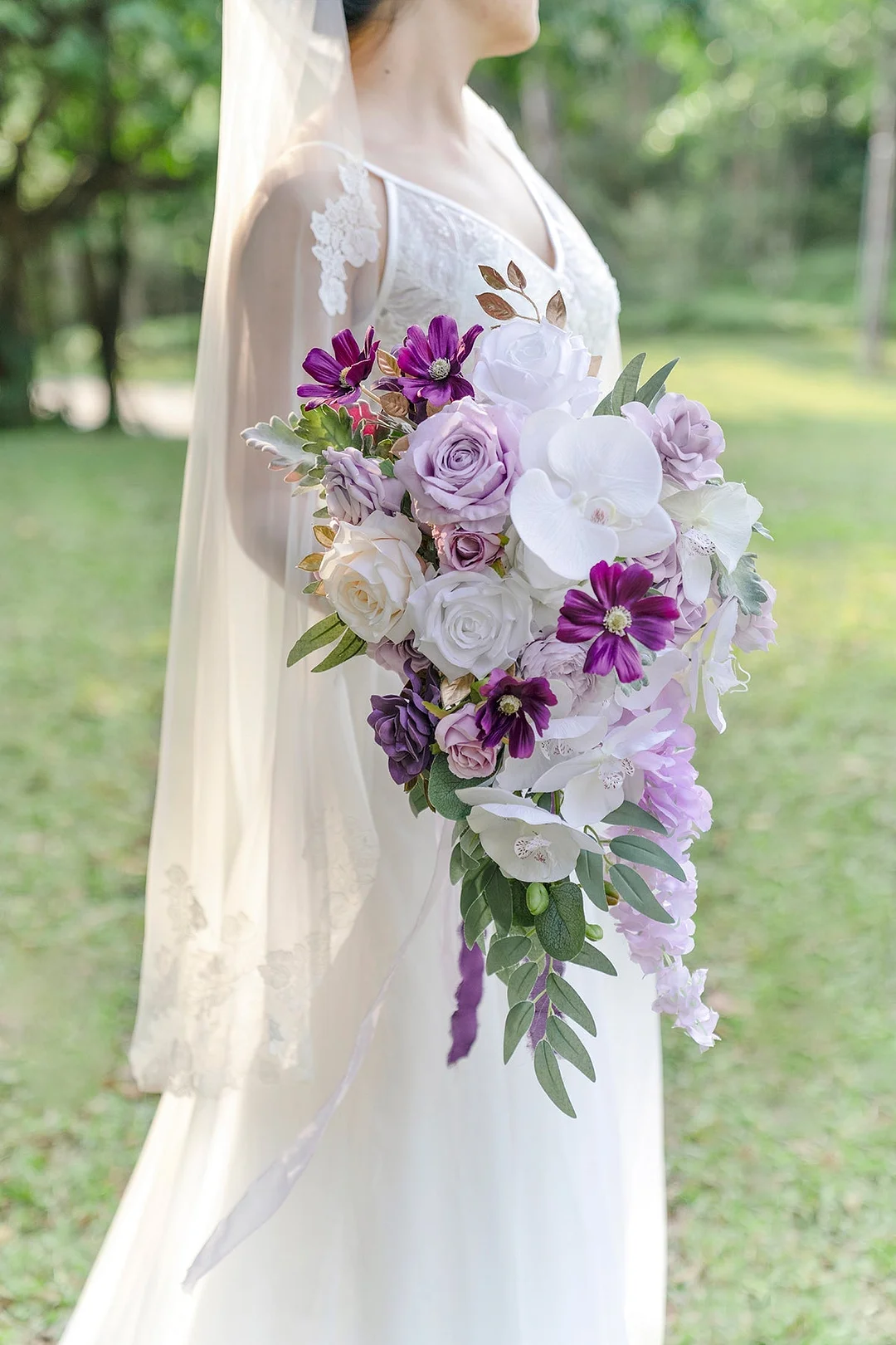 Standard Cascade Bridal Bouquet in Lilac & Gold
