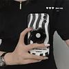 Aesthetics Black and White Striped Phone Case with Flower Shape Holder for iPhone 7-13