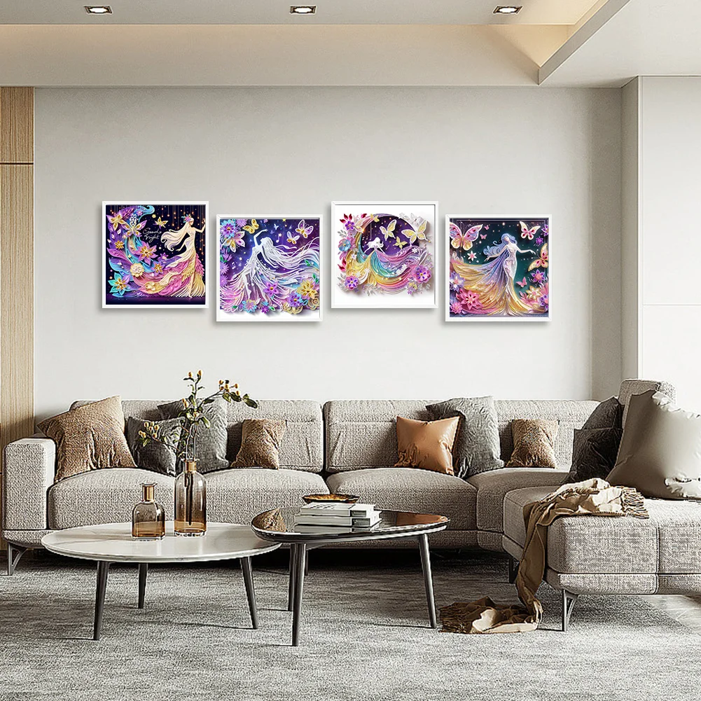 4pcs/Set Diamond Painting - Partial Special Shaped Drill - Elf Girl(Canvas|30*30cm)