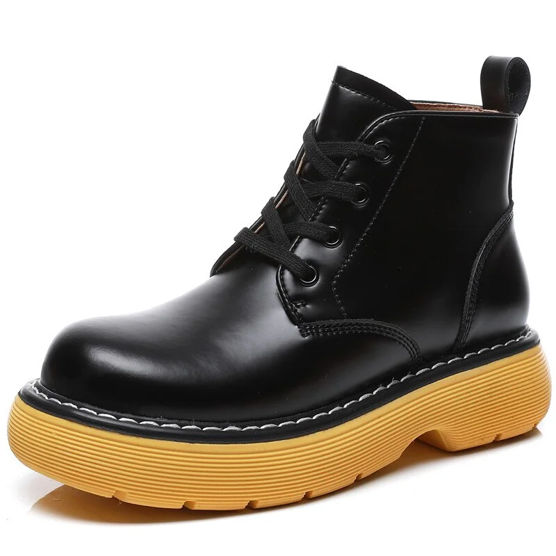 Christmas Gift Genuine Leather Martin Boots Women Spring Thick-soled Lace-up 2022 New Retro Platform Ankle Boots For Ladies