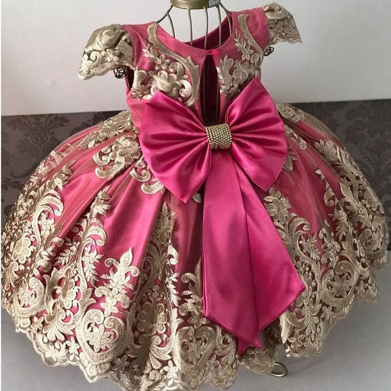 Embroidery Flower Wedding Evening Children Clothing Princess Party Kids Dresses for Girls Birthday Party Lace Flower Ball Gown