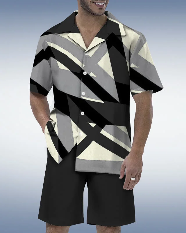 Suitmens Men's Abstract Geometry Shirt Set  0276