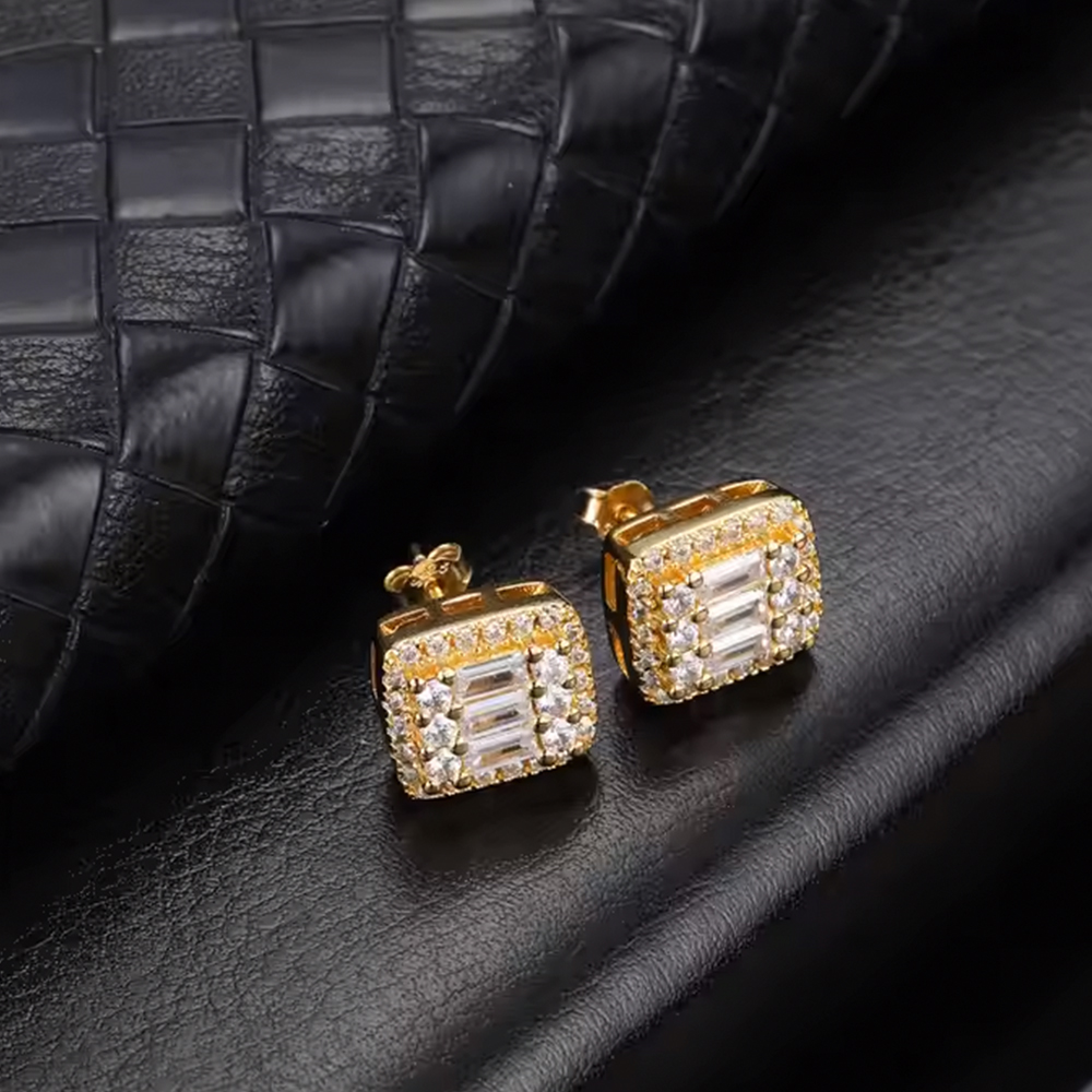 10MM×12MM Square Iced Out Baguette CZ Stud Earrings