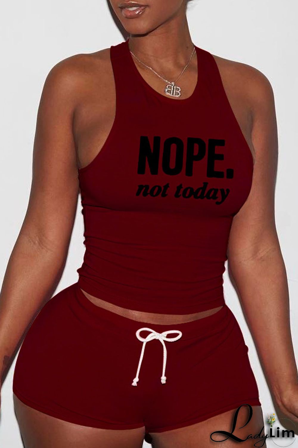 Red Sexy Print Split Joint O Neck Sleeveless Two Pieces