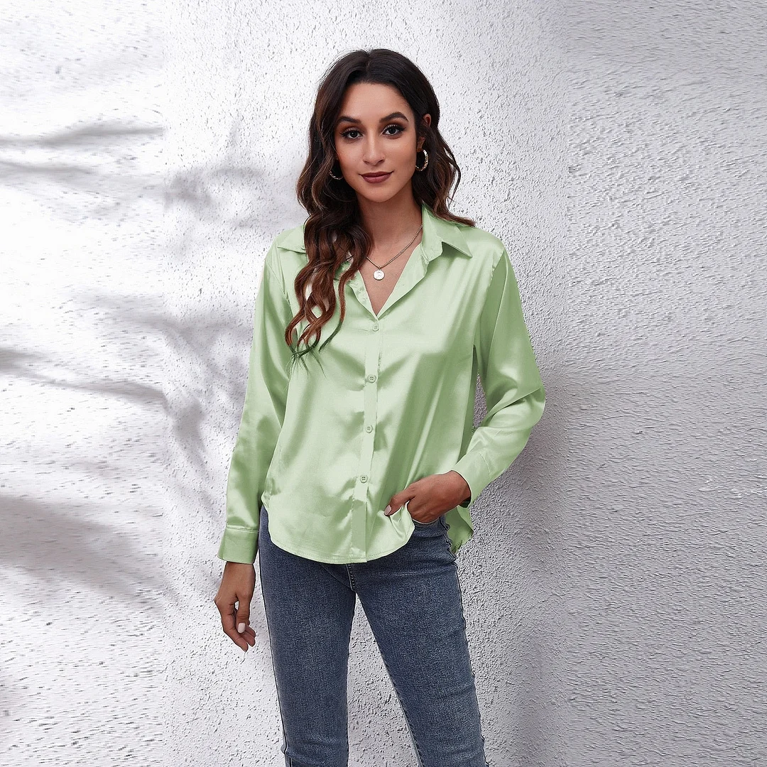 Spring White Blouses Vintage Women Elegant Top 2022 Casual Shirt Oversize Satin Silk Loose Shirts Long Sleeves Clothing 19602