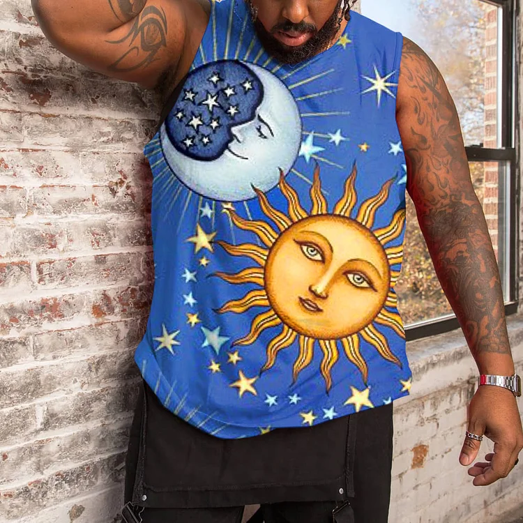 Men's Blue Sun Star Tarot Plus Size Vest