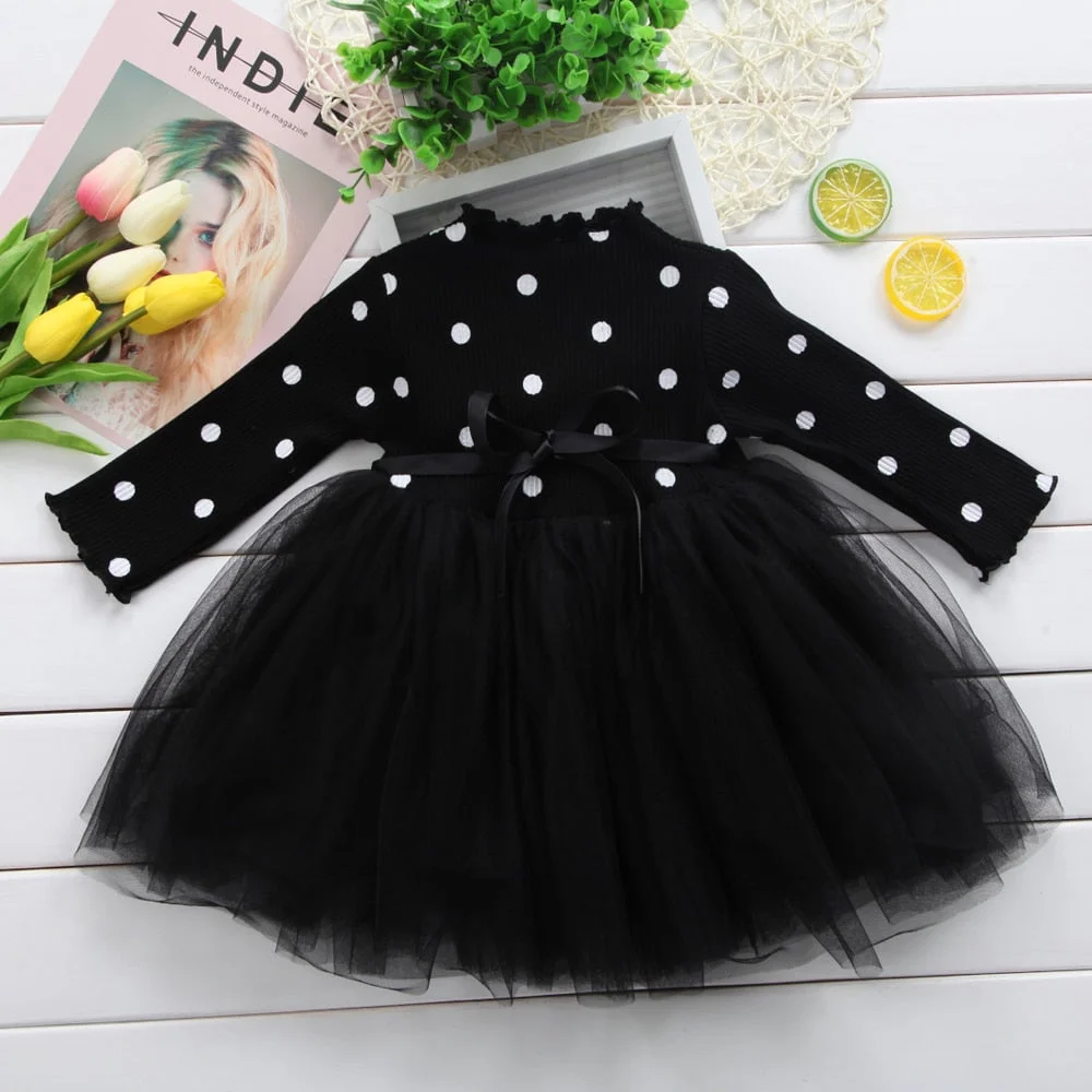 Long Sleeve Baby Girl Dress Newborn Princess Infant Baby Girl Clothes Polka Dot Tutu Ball Gown Party Dresses Little Girl Clothes