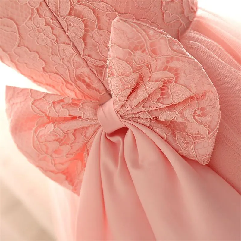 White Pink Princess Girl Christening Gown Flower Baby Wedding Dress First Birthday Outfit Baby Girl Infant Party Vestido Baptism