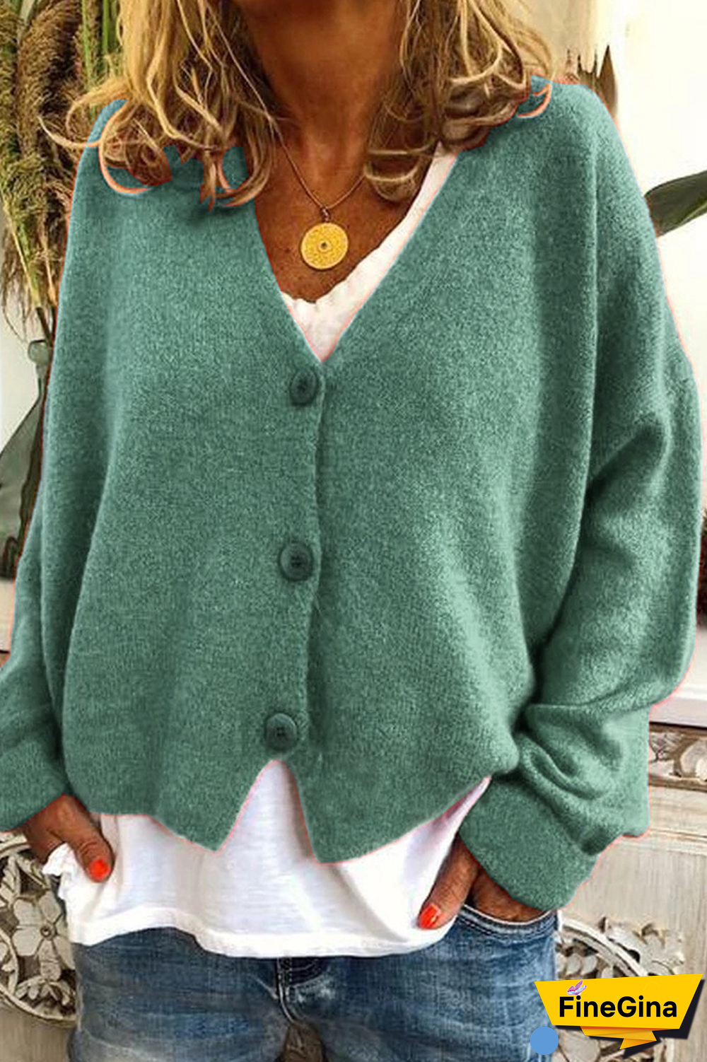 V-Neck Button Knitted Cardigan