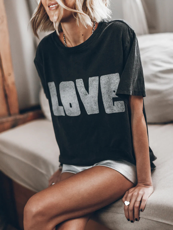 Loose Round Neck Pure Cotton Letter Women's Short Sleeves tjj Shicloths