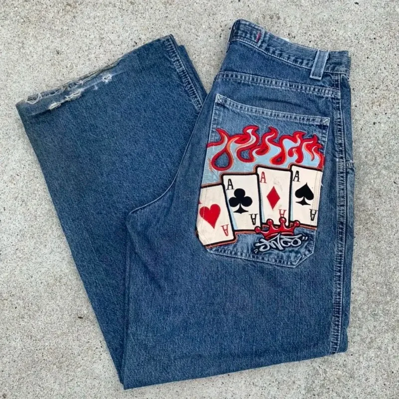Groksage fall outfits korean Gothic Ripped Large High Waist Y2K Retro Jeans Women Men Harajuku Hip Hop Fashion  Baggy Jeans Denim Pants Wide Leg Trousers