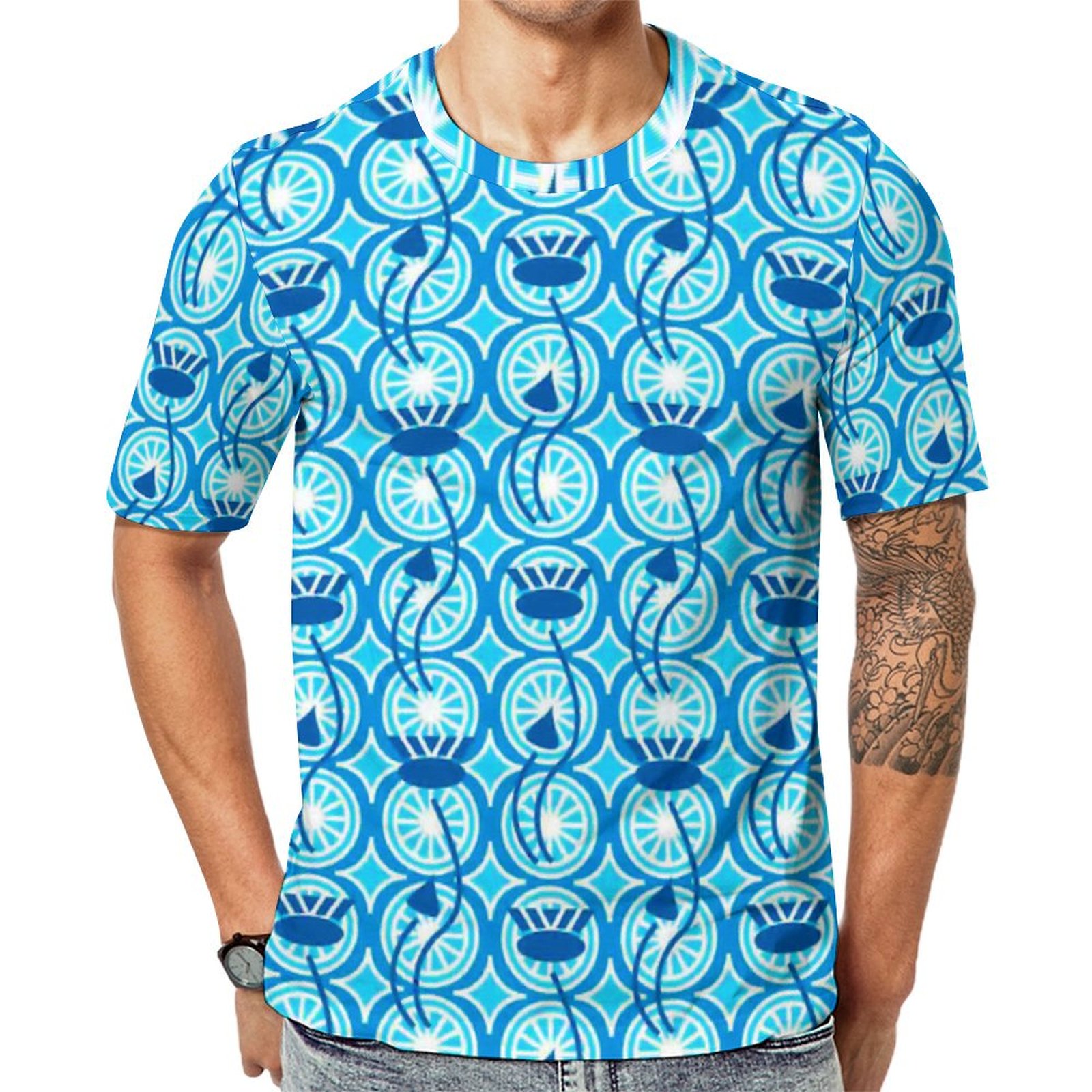 Blue Egyptian Lotus Short Sleeve Print Unisex Tshirt Summer Casual Tees for Men and Women Coolcoshirts