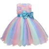 Kids Girl Princess Flower Sleeveless Sequined Bow Fluffy Wedding Dresses
