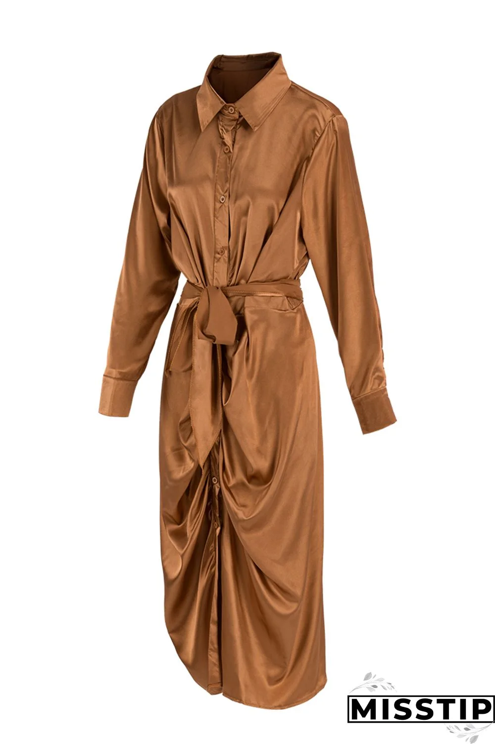 Black Fashion Casual Solid With Belt Turndown Collar Long Sleeve Plus Size Dresses