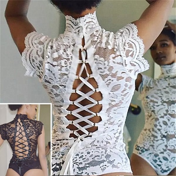 Fashion Women Sleeveless Lace Jumpsuit Lace Up Backless Body Suit Lace Bodycon Romper - Life is Beautiful for You - SheChoic