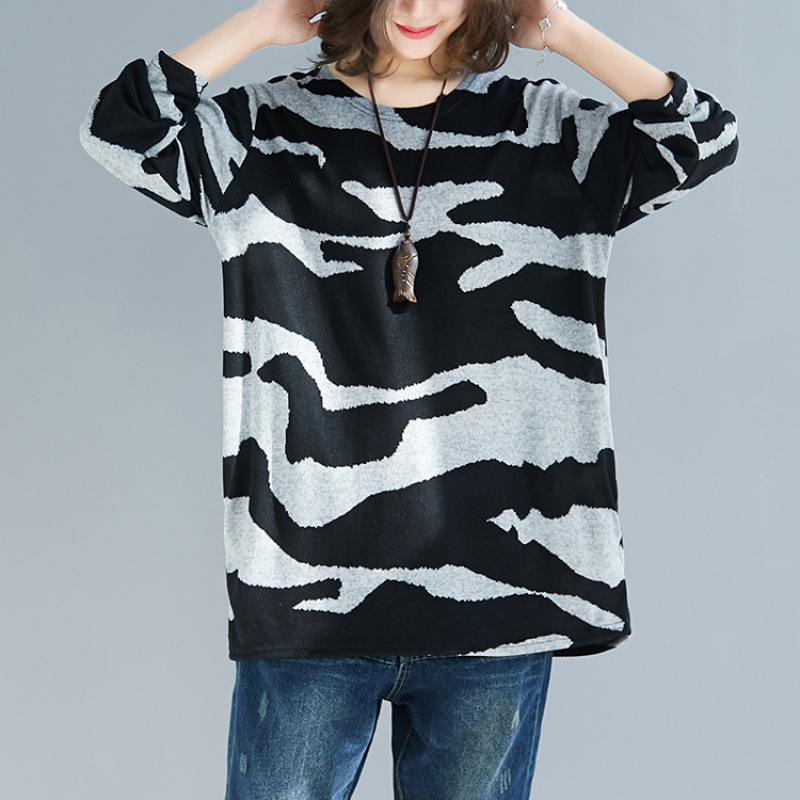 Loose Print Round Neck Long Sleeve T-Shirt