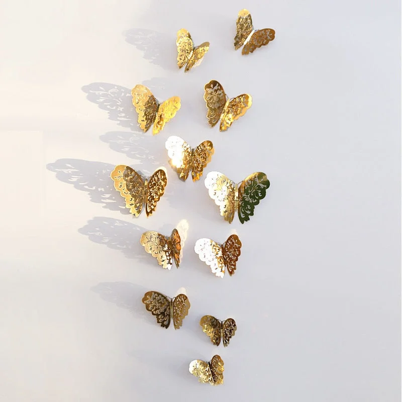 12Pcs 3D Hollow Butterfly Wall Sticker For Home Decoration DIY Wall Stickers For Kids Rooms Party Wedding Decor Butterfly Fridge